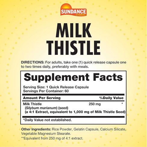 Milk Thistle 1000mg | 60 Quick Release Capsules | Traditional Herbal Supplement | Non-GMO and Gluten Free Formula | by Sundance in Saudi Arabia