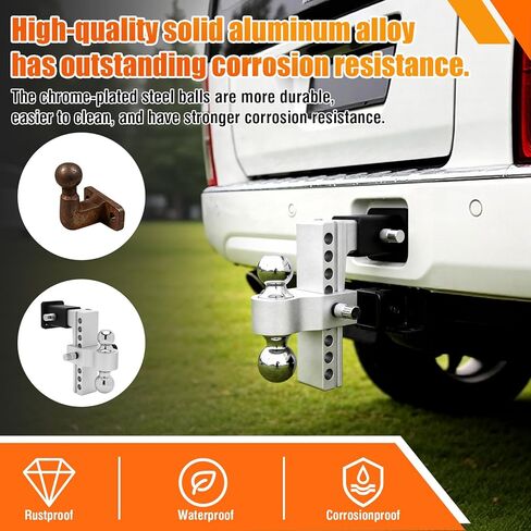 جهاز استقبال Drop Hitch مقاس 2.5 بوصة، حامل كرة وصلة مقطورة مقاس 8 بوصة قابل للتعديل، 12000 رطل GTW(2 بوصة و2-5/16 بوصة) كرات فولاذية مطلية بالكروم، وصلة سحب من الألومنيوم 2.5 بوصة، 2 أقفال دبابيس مضادة للسرقة in Kuwait