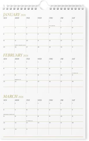 Karto 3 Month Wall Calendar 2026-2027 - Vertical 11x17 inch January 2026 to June 2027 - Boost Your Productivity and Easy Planning with the Aesthetic Monthly Calendar - Golden in Kuwait