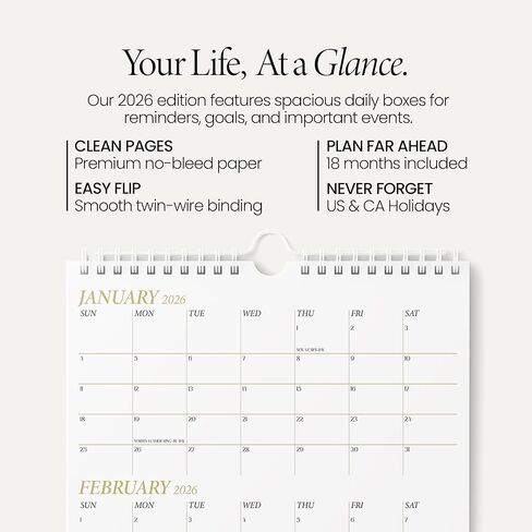 Karto 3 Month Wall Calendar 2026-2027 - Vertical 11x17 inch January 2026 to June 2027 - Boost Your Productivity and Easy Planning with the Aesthetic Monthly Calendar - Golden in Kuwait