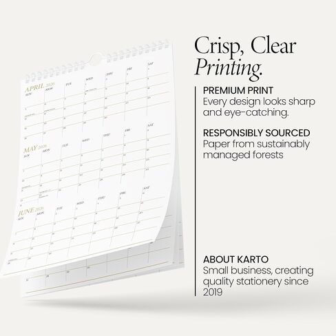 Karto 3 Month Wall Calendar 2026-2027 - Vertical 11x17 inch January 2026 to June 2027 - Boost Your Productivity and Easy Planning with the Aesthetic Monthly Calendar - Golden in Kuwait