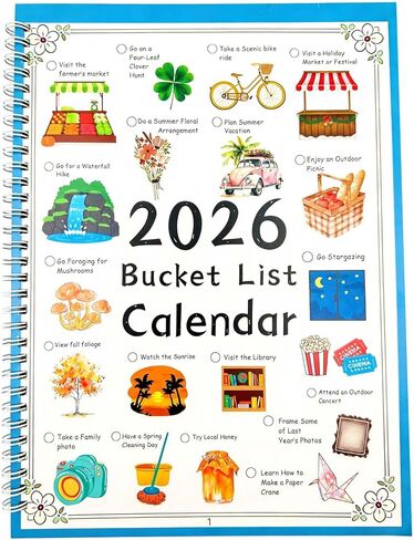 Bucket List Calendar 2026 – Wall Calendar 12 month with Monthly Activities, 11.2" x 8.3", Interactive Funny Calendar Inspirational Prompts for Goal Setting Home, Office & Family Gifts in Saudi Arabia