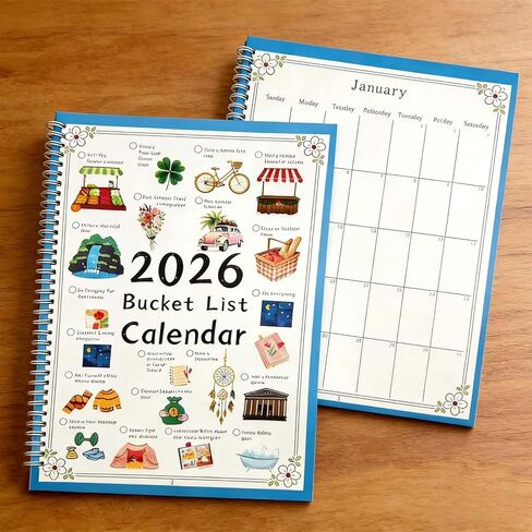 Bucket List Calendar 2026 – Wall Calendar 12 month with Monthly Activities, 11.2" x 8.3", Interactive Funny Calendar Inspirational Prompts for Goal Setting Home, Office & Family Gifts in Saudi Arabia