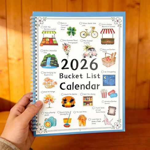 Bucket List Calendar 2026 – Wall Calendar 12 month with Monthly Activities, 11.2" x 8.3", Interactive Funny Calendar Inspirational Prompts for Goal Setting Home, Office & Family Gifts in Saudi Arabia