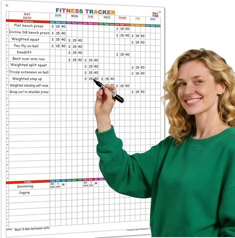 Large Dry Erase Fitness Calendar For Wall,24x36 Inch Erasable Fitness Log Weekly Exercise Chart For Tracking Exercise Cardio,Home Gym Whiteboard Poster For Men & Women Workout Lovers in Saudi Arabia