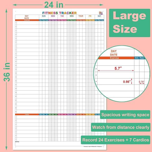 Large Dry Erase Fitness Calendar For Wall,24x36 Inch Erasable Fitness Log Weekly Exercise Chart For Tracking Exercise Cardio,Home Gym Whiteboard Poster For Men & Women Workout Lovers in Saudi Arabia
