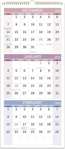 2026 Wall Calendar - 3 Month Calendar 2026 Vertical, Jan 2026 - Dec 2026, 2026 Calendar Planner 2026, 11" x 26", Large, Lay- Flat, Perfect for Your Busy Schedule in Kuwait