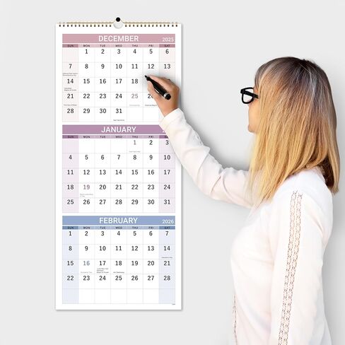 2026 Wall Calendar - 3 Month Calendar 2026 Vertical, Jan 2026 - Dec 2026, 2026 Calendar Planner 2026, 11" x 26", Large, Lay- Flat, Perfect for Your Busy Schedule in Kuwait