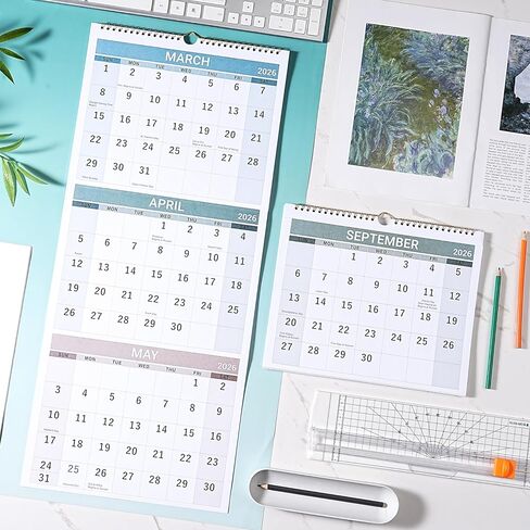 2026 Wall Calendar - 3 Month Calendar 2026 Vertical, Jan 2026 - Dec 2026, 2026 Calendar Planner 2026, 11" x 26", Large, Lay- Flat, Perfect for Your Busy Schedule in Kuwait