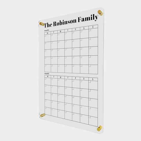 Personalized TWO MONTH Calendar Family Calendar Monthly Planner Hanging Acrylic Board for Wall with Side Headers Custom Family Wall Calendar in Saudi Arabia