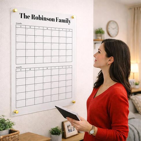 Personalized TWO MONTH Calendar Family Calendar Monthly Planner Hanging Acrylic Board for Wall with Side Headers Custom Family Wall Calendar in Saudi Arabia