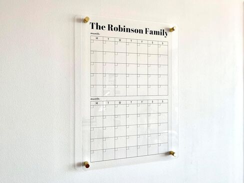 Personalized TWO MONTH Calendar Family Calendar Monthly Planner Hanging Acrylic Board for Wall with Side Headers Custom Family Wall Calendar in Saudi Arabia