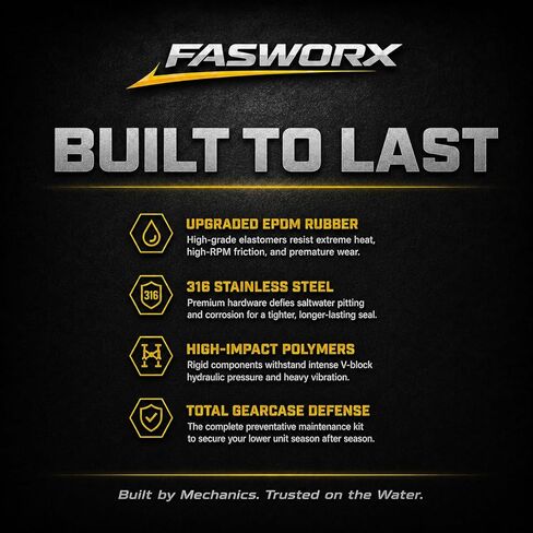 طقم ختم الوحدة السفلية لعلبة التروس FASWORX لـ Evinrude Johnson OMC V4 V6 V8 75-300 HP Outboards & E-TEC - يستبدل OEM 5006373، 0439141، Sierra 18-8384 - التحول الميكانيكي فقط in Kuwait