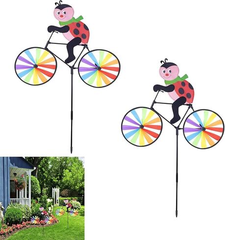 2Pcs Animal Bike Wind Spinner, Bike Garden Wind Spinner Ornaments, Cute 3D Animal Sculpture Bicycle Spinner Windmill, Pinwheels Lawn Home Decorations,Windmill for Yard and Garden Outdoor Art (Bee) in Saudi Arabia
