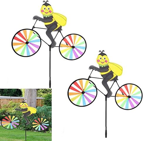 2Pcs Animal Bike Wind Spinner, Bike Garden Wind Spinner Ornaments, Cute 3D Animal Sculpture Bicycle Spinner Windmill, Pinwheels Lawn Home Decorations,Windmill for Yard and Garden Outdoor Art (Bee) in Saudi Arabia