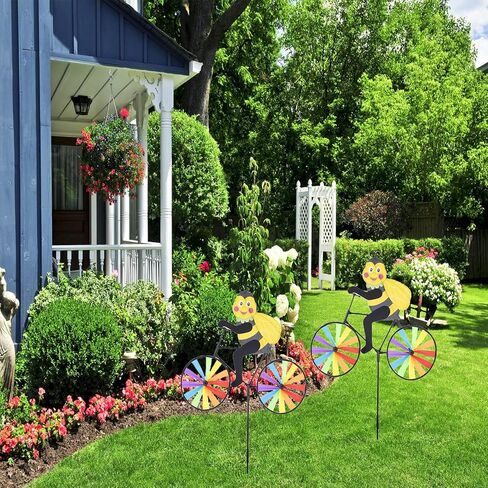 2Pcs Animal Bike Wind Spinner, Bike Garden Wind Spinner Ornaments, Cute 3D Animal Sculpture Bicycle Spinner Windmill, Pinwheels Lawn Home Decorations,Windmill for Yard and Garden Outdoor Art (Bee) in Saudi Arabia