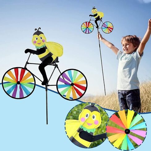 2Pcs Animal Bike Wind Spinner, Bike Garden Wind Spinner Ornaments, Cute 3D Animal Sculpture Bicycle Spinner Windmill, Pinwheels Lawn Home Decorations,Windmill for Yard and Garden Outdoor Art (Bee) in Saudi Arabia