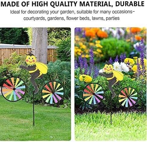2Pcs Animal Bike Wind Spinner, Bike Garden Wind Spinner Ornaments, Cute 3D Animal Sculpture Bicycle Spinner Windmill, Pinwheels Lawn Home Decorations,Windmill for Yard and Garden Outdoor Art (Bee) in Saudi Arabia