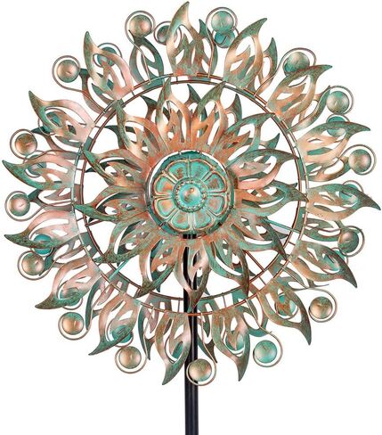 DREAMYSOUL Metal Wind Spinner, 16.5" Dia *64" Tall Large Wind Spinners Outdoor, 5 Pronged Kinetic Wind Sculptures & Spinners for Garden and Yard (Bronze) in Kuwait