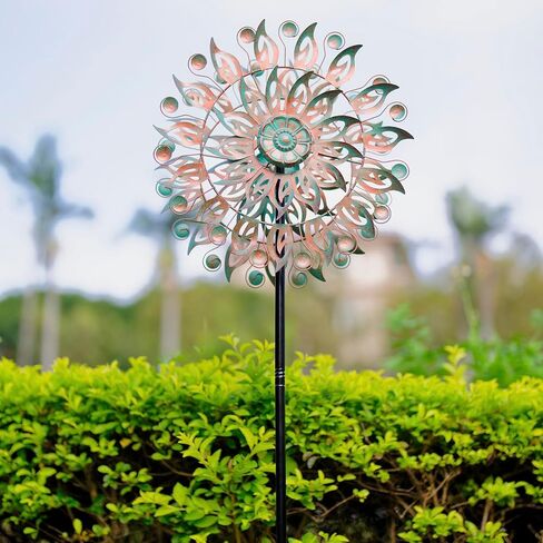 DREAMYSOUL Metal Wind Spinner, 16.5" Dia *64" Tall Large Wind Spinners Outdoor, 5 Pronged Kinetic Wind Sculptures & Spinners for Garden and Yard (Bronze) in Kuwait