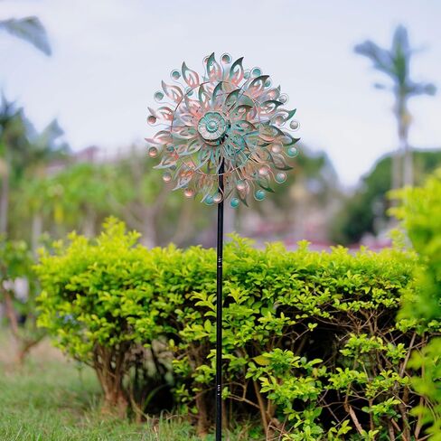 DREAMYSOUL Metal Wind Spinner, 16.5" Dia *64" Tall Large Wind Spinners Outdoor, 5 Pronged Kinetic Wind Sculptures & Spinners for Garden and Yard (Bronze) in Kuwait