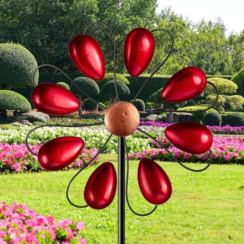 Orange Flower Wind Spinner - 28" Kinetic Outdoor Wind Sculpture with Metal Stake, Weatherproof Spinner Sturdy Stake for Garden Lawn Decor, Smoothly Windmill Yard Art Gift for Garden Lover in Saudi Arabia
