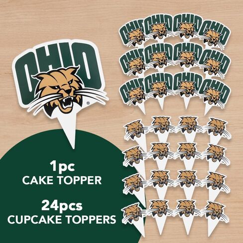 Desert Cactus Ohio University Cupcake Topper and Cake Toppers Set - OU Bobcats 25 Pcs Food Party Supplies, Decorations, Graduation and Game Day in Kuwait