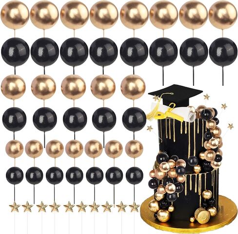 24 حزمة 2026 كعكة التخرج توبر فئة من 2026 زينة حفلة التخرج تهنئة التخرج دبلوم قبعة كرات كعكة اختيار لحفلة بالون حفلة موسيقية 2026 غراد كعكة الزينة الذهب الأسود in Kuwait