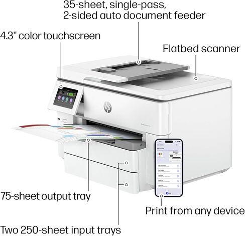 HP OfficeJet Pro 9730e Wide Format Wireless All-in-One Color Inkjet Printer, Print, scan, Copy, ADF, Duplex Printing Best-for-Office, 3 Month Instant Ink, AI-Enabled (537P6A) (Renewed) in Kuwait