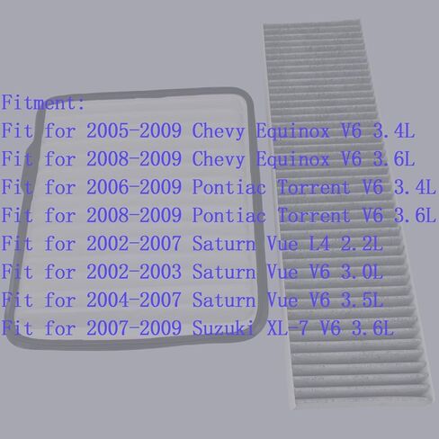 فلتر هواء المحرك والمقصورة مناسب لـ 2005-2009 Chevy Equinox، مناسب لـ 2006-2009 Pontiac Torrent، لـ 2002-2007 Saturn Vue، لـ 2007-2009 سوزوكي XL-7، استبدل 22676970 22665802 in Kuwait