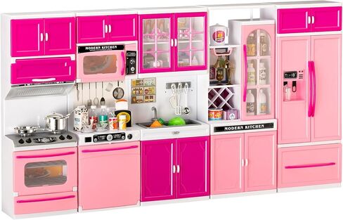 5 in 1 Kids Kitchen Playset Toys with Light & Sound, Doll House Furniture Accessories, 64 PCS Pretend Cooking Food Set, Play Kitchen for Toddlers, Gifts for Girl Ages 3-5 Year Old in Saudi Arabia