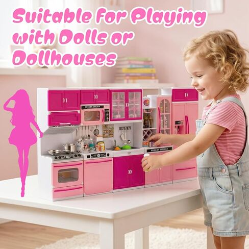5 in 1 Kids Kitchen Playset Toys with Light & Sound, Doll House Furniture Accessories, 64 PCS Pretend Cooking Food Set, Play Kitchen for Toddlers, Gifts for Girl Ages 3-5 Year Old in Saudi Arabia