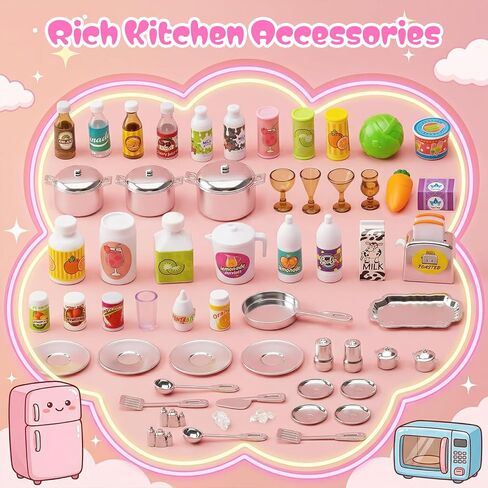 5 in 1 Kids Kitchen Playset Toys with Light & Sound, Doll House Furniture Accessories, 64 PCS Pretend Cooking Food Set, Play Kitchen for Toddlers, Gifts for Girl Ages 3-5 Year Old in Saudi Arabia