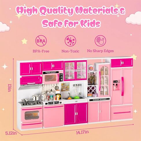 5 in 1 Kids Kitchen Playset Toys with Light & Sound, Doll House Furniture Accessories, 64 PCS Pretend Cooking Food Set, Play Kitchen for Toddlers, Gifts for Girl Ages 3-5 Year Old in Saudi Arabia