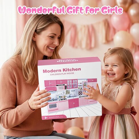 5 in 1 Kids Kitchen Playset Toys with Light & Sound, Doll House Furniture Accessories, 64 PCS Pretend Cooking Food Set, Play Kitchen for Toddlers, Gifts for Girl Ages 3-5 Year Old in Saudi Arabia