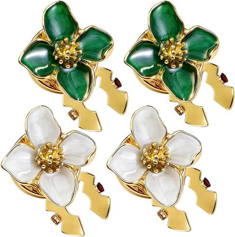 White Green Flower Button Covers for Women Blouses Removable Drip Oil Flowers Button Cover Cuff Links Aesthetic Floral Decorative Rhinestone Jewelry Buttons Covers for Shirt Dress Clothing Accessories in Kuwait