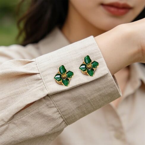White Green Flower Button Covers for Women Blouses Removable Drip Oil Flowers Button Cover Cuff Links Aesthetic Floral Decorative Rhinestone Jewelry Buttons Covers for Shirt Dress Clothing Accessories in Kuwait