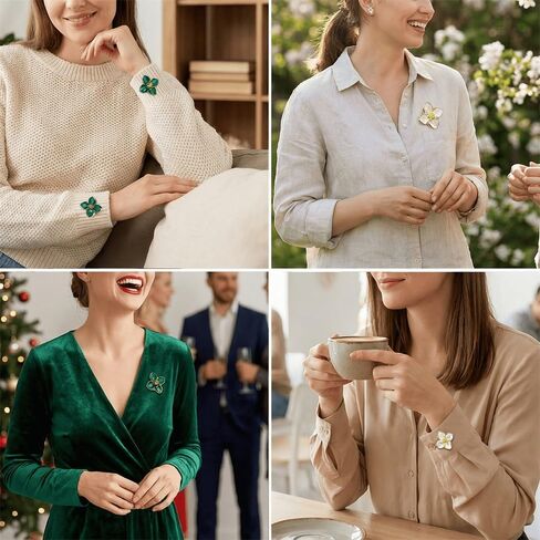 White Green Flower Button Covers for Women Blouses Removable Drip Oil Flowers Button Cover Cuff Links Aesthetic Floral Decorative Rhinestone Jewelry Buttons Covers for Shirt Dress Clothing Accessories in Kuwait