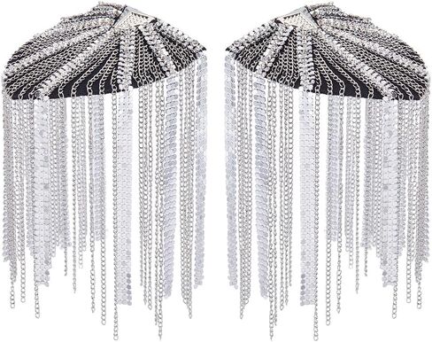 SUPERFINDINGS 2Pcs Rhinestone Tassel Shoulder Crystal Beads Epaulette Punk Fring Shoulder Badge Decoration Shoulder Jewelry Epaulettes for Jacket Blazer Uniform Men Women in Kuwait