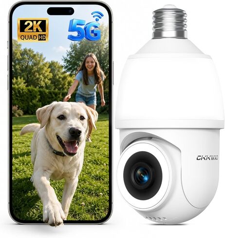 CiKiKWXO 2K Light Bulb Security Camera,Wireless Home Security WiFi Camera Indoor,Outdoor Camera with AI Motion Detection and Alarm,Two-Way Talk,Night Vision,TF Card & Cloud Storage,Works with Alexa in Kuwait