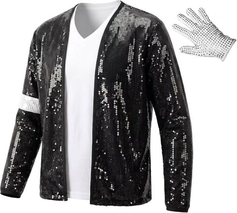 Mens Sequin Jacket Dance Top Costume with Glove in Saudi Arabia
