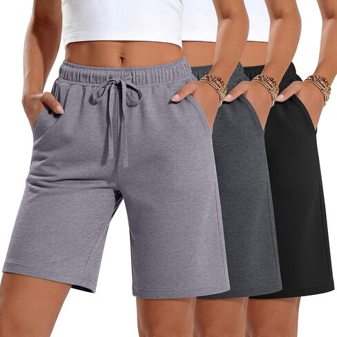 Neer 3 Pack Women's Bermuda Shorts, Jogger Yoga Sweat Walking Short Running Knee Length Sport Drawstring Shorts with Pockets in Kuwait