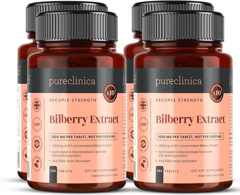 Bilberry Extract 10,000mg x 360 Tablets (2 Bottles) - 10 X More Anthocyanidins per Tablet Than Most Others - and 5mg Black Pepper Extract for 300% Increased Absorption in Saudi Arabia