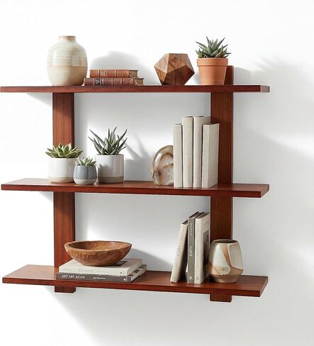 PHOENANCEE 3 Tier Floating Shelves,Long Wall Shelf,Hanging Bathroom Shelves Display Storage Rustic for Living Room Bedroom Kitchen Office Coffee Bar Decor Decorative,24 Inch,(Black) in Saudi Arabia
