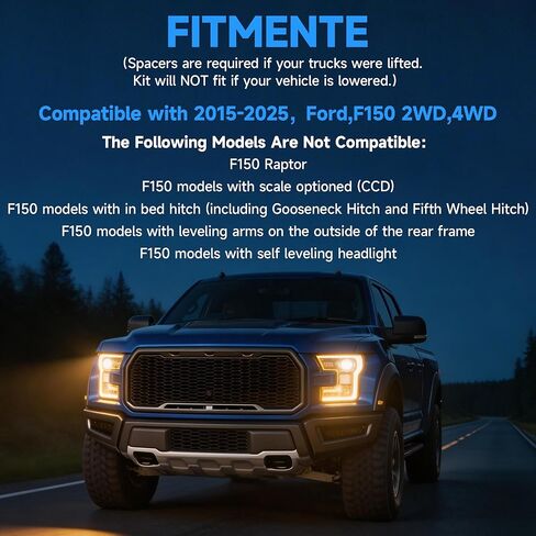 طقم تعليق هوائي خلفي لـ 2015-2025 Ford F150 2WD/4WD، أكياس زنبركية هوائية شديدة التحمل بوزن 5000 رطل، طقم تسوية سحب بدون مثقاب، بديل لـ Firestone 2582 in Kuwait