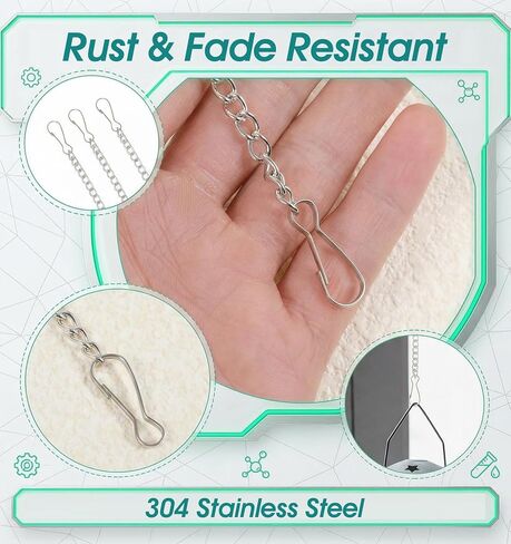 8 Pcs Hanging Chain for Stained Glass with Hooks, 20 Inch Silver Chain Hanging for Pictures, Windows, Adjustable Plant Hanging Kit for Planters, Lanterns & Wall Art Decor in Kuwait