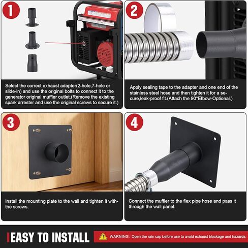 Generator Exhaust Extension Silencer Kit with Universal Stainless Muffler | Flex Pipe | Wall Plate Adapters | Safely Vents Reduces Noise | Compatible Most Portable Generators in Saudi Arabia