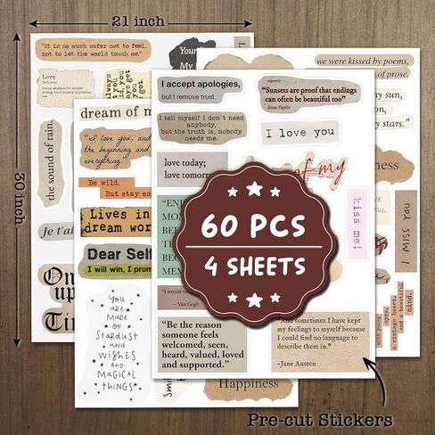 60PCS Vintage Motivational Quote Stickers, Vintage Typewriter Inspirational Stickers Scrapbook Supplies Kit for Planner, Bullet Journal, Laptop, Water Bottle, Craft Supplies Positive Words Pack in Saudi Arabia