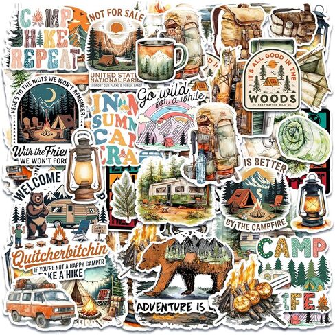 50PCS Outdoor Adventure Stickers, Travel Camping Stickers for Kids Family Waterproof Vinyl Nature Sticker for Water Bottles Phone Luggage Car Bike Scrapbooking Journaling in Saudi Arabia