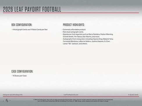 2026 Leaf Paydirt Football Hobby Trading Card Box (Four 4 Autographs Per Box) in Saudi Arabia